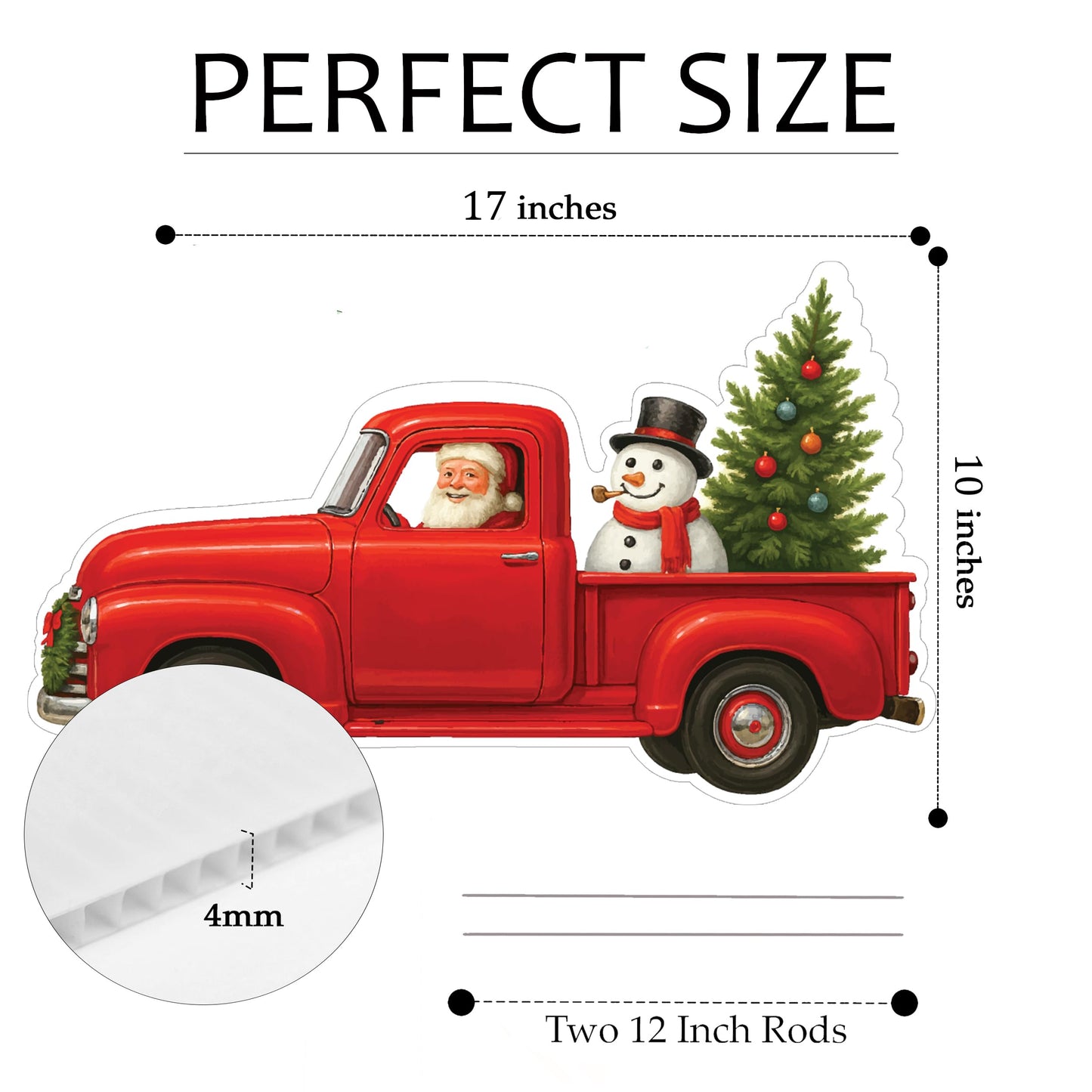 Red Santa Truck Christmas Santa Claus Classic Yard Sign for Home Decor and Lawn Decoration With Stakes, Green Merry Christmas Sign