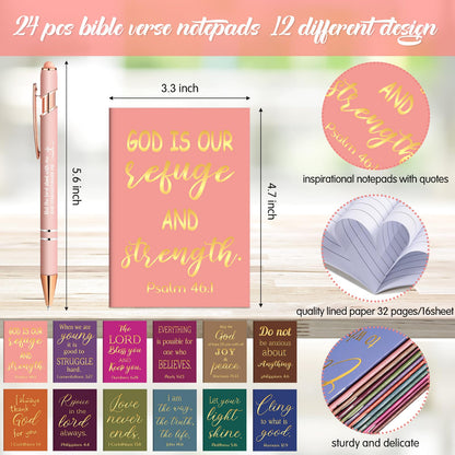 Estune 72 Pcs Christian Bible Gifts Set Bulk Religious Scripture Notebooks Scripture Quote Inspirational Ballpoint Pens Verse Keychain Christmas Inspirational Bible Gifts for Office (Religion)