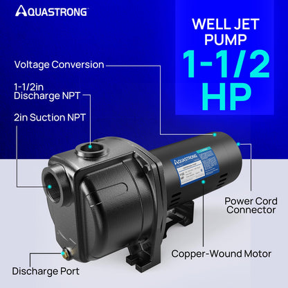 AQUASTRONG 1.5 HP Shallow Well Jet/Centrifugal Pump, 4250 GPH, 115/230V, Durable Cast Iron Booster Pump for Lawn Sprinkler, Garden Irrigation