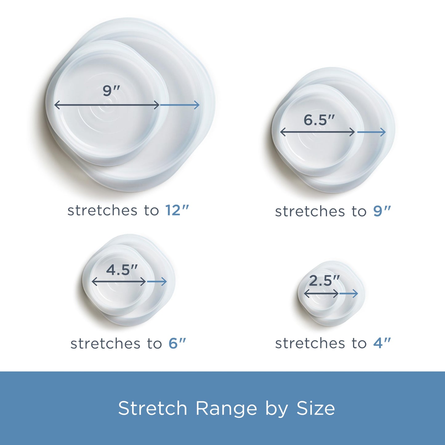 Stasher Premium Reusable Silicone Stretch Lids Variety 4-Pack, Clear, 9, 6.5, 4.5, 2.5, Airtight Seal, Food Container Covers, BPA Free, Leak-free, Dishwasher Safe, Microwave Safe, Eco-Friendly