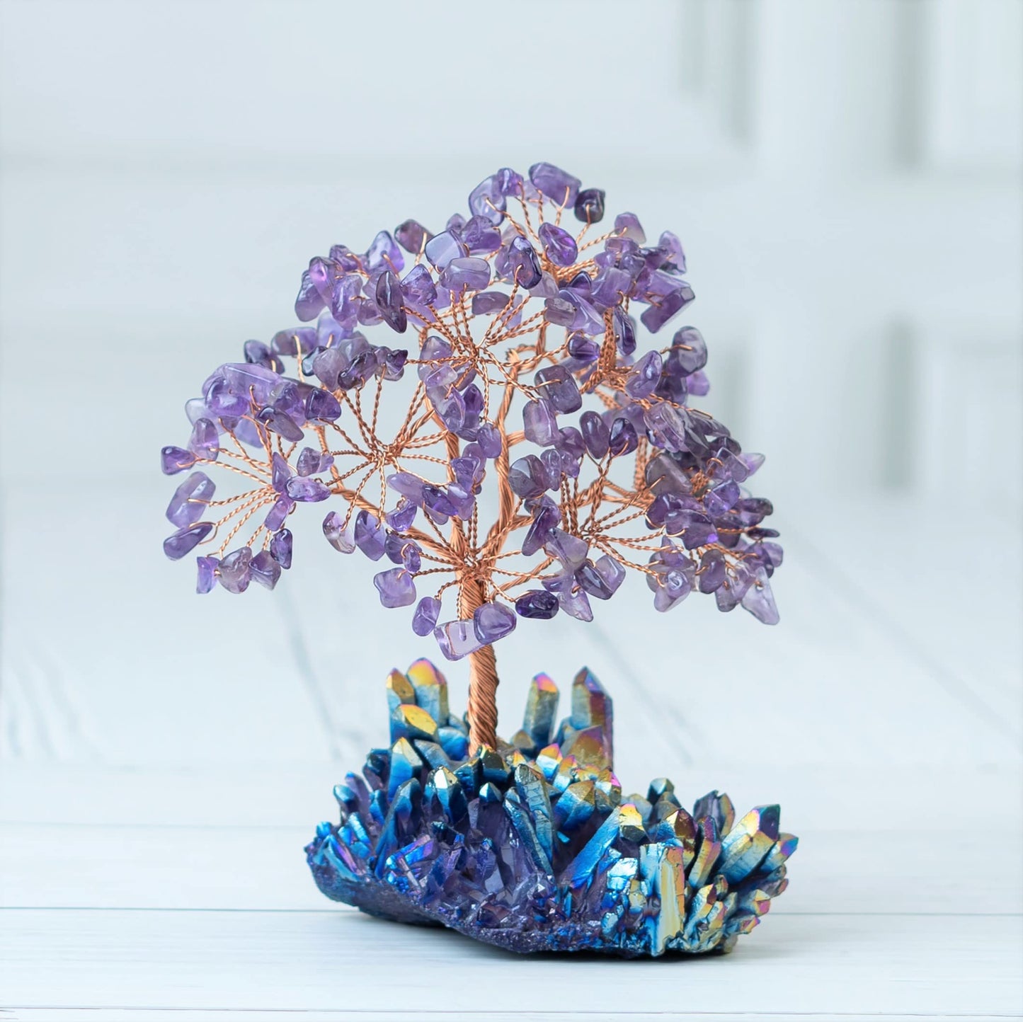 Crocon® Amethyst Crystals Tree with Rainbow Titanium Cluster Base Tree of Life Decor for Shelf, Birthday Gifts for Women, Sister Gifts, Birthday Gifts for Mom, Cute Home Decor, Purple Decor Present