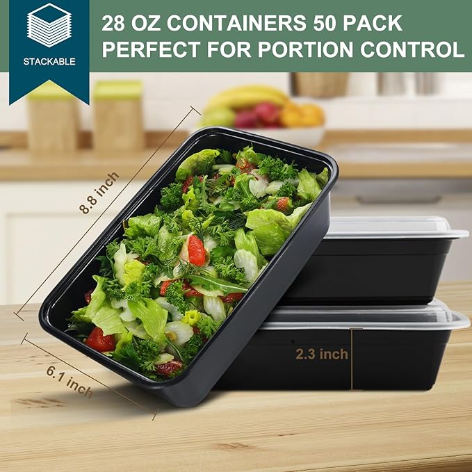 Meal Prep Containers Reusable 50 Pack - 28 oz Food Containers