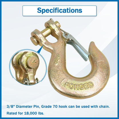 TBAPFS 4 Pack 3/8" Inch Clevis Grab Hooks G70 Steel Chain Slip Hook with Safety Latch 18000 Lbs Capacity Working with Towing and Chain