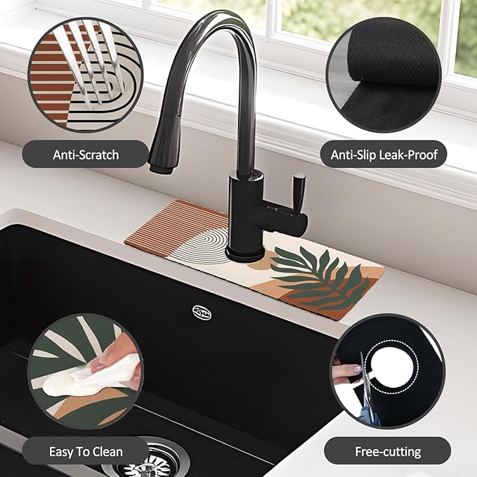 2PCS 15" X 5.5" Kitchen Sink Splash Guard Faucet Mat Boho Super Absorbent Fast