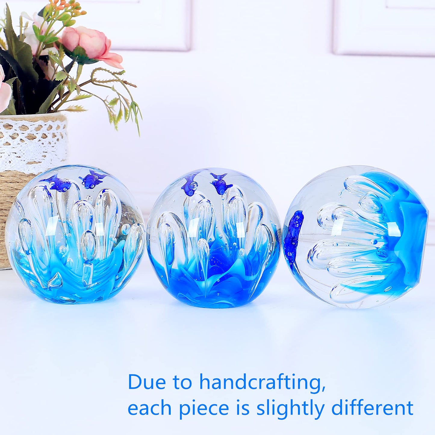 Hand Blown Glass Coral Figurines Ball, Paperweight, Sea Plant Ornament for Fish Tank Aquarium, Birthday Gift, Glass Paperweight