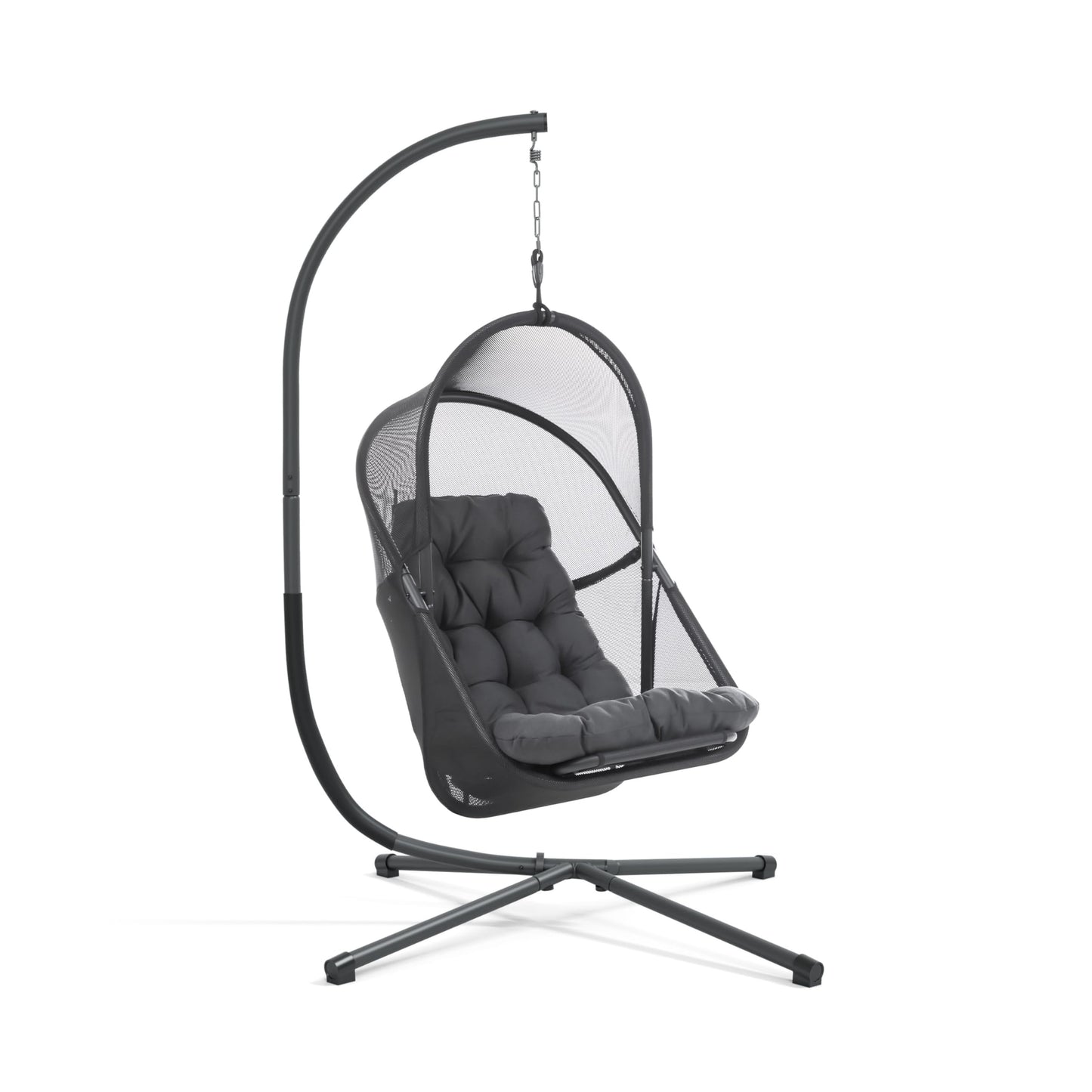 Greemotion Breeze Outdoor Foldable Mesh Fabric Hanging Chair Swing Hammock Egg Chairs UV Resistant with Base, 220 lbs Capacity for Patio Backyard, Balcony, Garden, Dark Gray