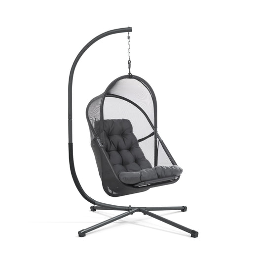 Greemotion Breeze Outdoor Foldable Mesh Fabric Hanging Chair Swing Hammock Egg Chairs UV Resistant with Base, 220 lbs Capacity for Patio Backyard, Balcony, Garden, Dark Gray