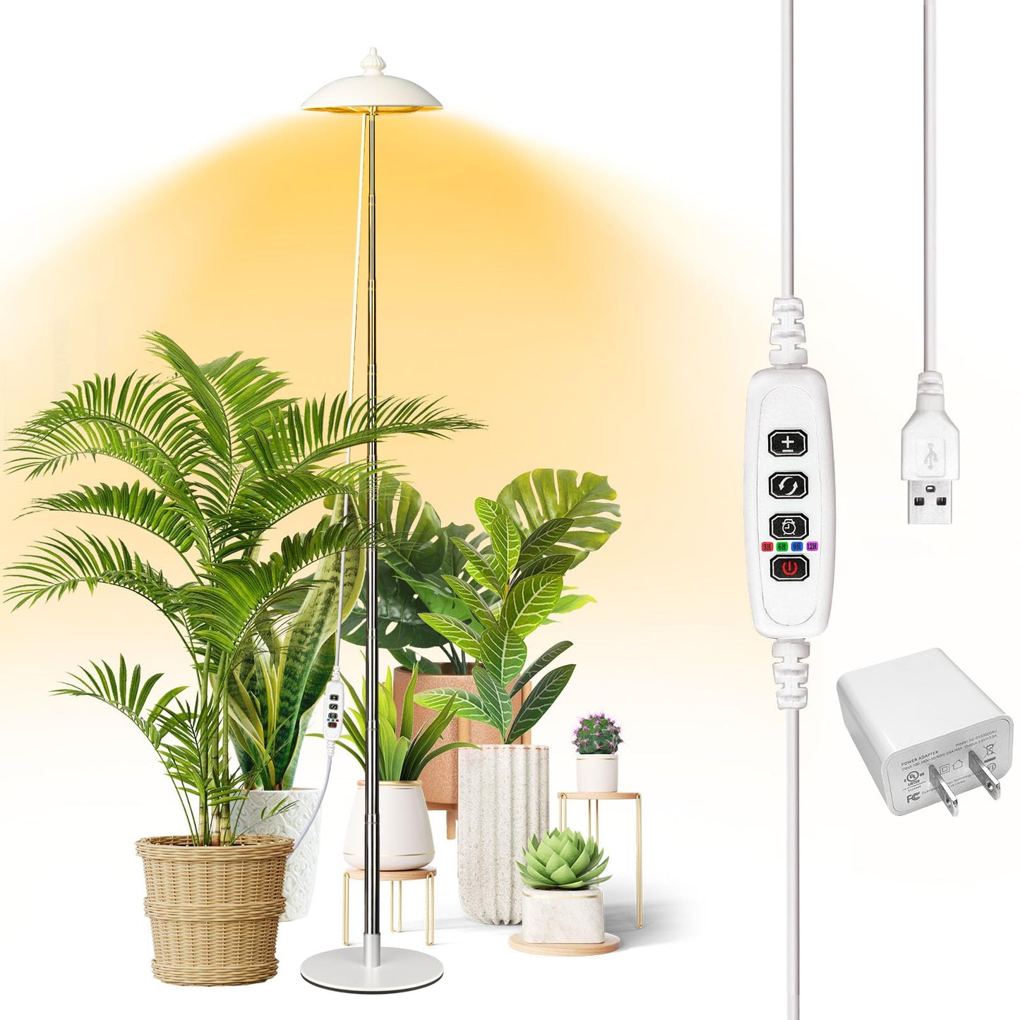 Qtittu LED Floor Grow Lights for Indoor Plants, Corner Stand Full Spectrum Plant Growing Lamp, 10 Dimmable Levels Auto 3/6/9/12H Timer Grow Light, Height Adjustable for Large Tall Plants (Have Base)