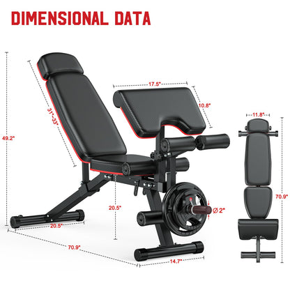 XDDIAS Workout Bench, Adjustable Weight Bench with Leg Extension and Leg Curl, Extended Headrest, 900LBS Preacher Curl Bench Incline Decline Flat Workout Bench for Home Gym Full Body Exercise
