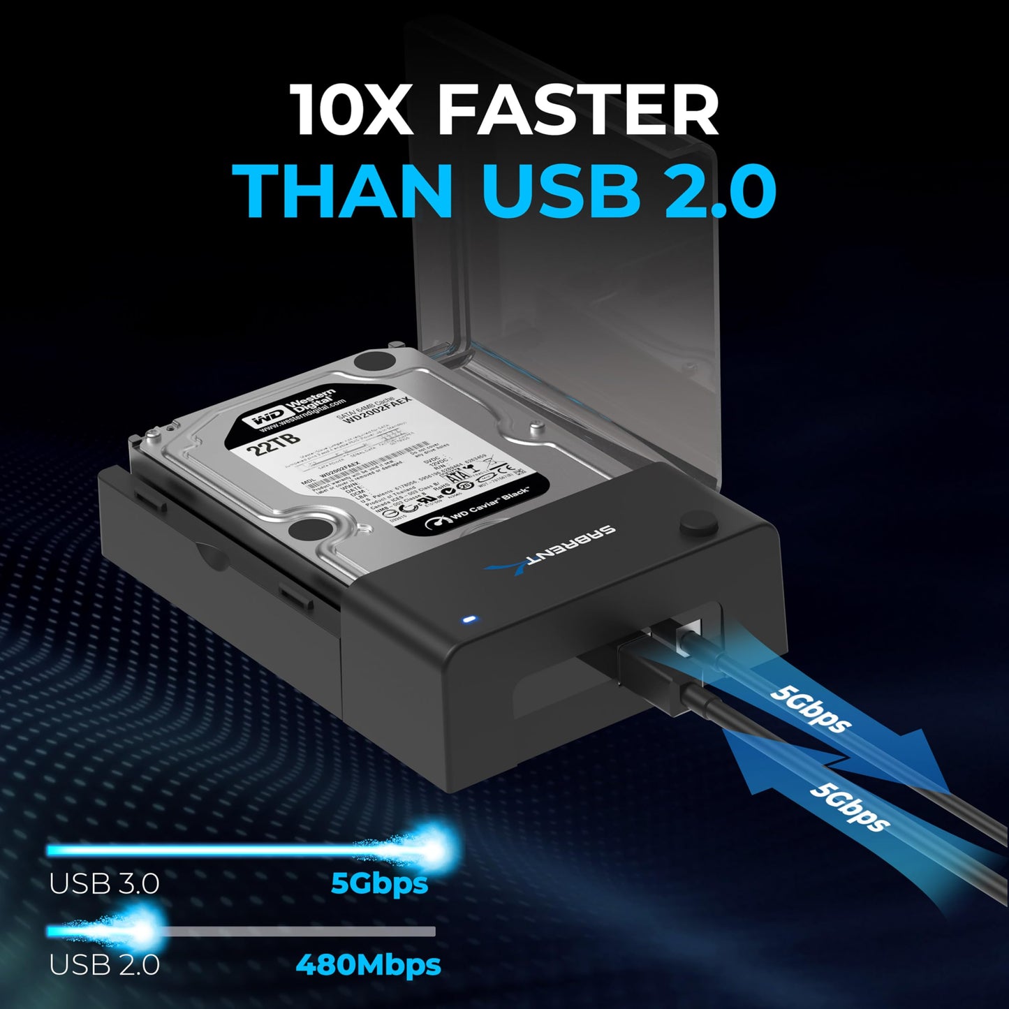 SABRENT Hard Drive Docking Station, SSD HDD 2.5 3.5 Inch SATA to USB Adapter, External SSD Enclosure Hard Drive Reader, Fast Data Transfer Hard Drive Enclosure, Tool-Free (EC-DFLT)