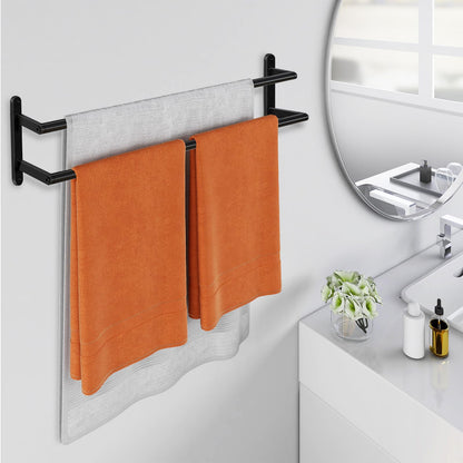 JIAPAIDUO Double Towel Bar, 24Inch Towel Rack for Bathroom, Stainless Steel Double Bath Towel Bar, Wall Mounted Towel Holder, Double Towel Rod Towel Rail Hanger for Wall, Kitchen (Matte Black)