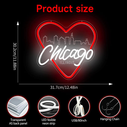 Chicago Neon Sign for Wall Decor Chicago Neon Light for Women Gift Dimmable LED City Light Up Sign for Christmas Birthday Gifts