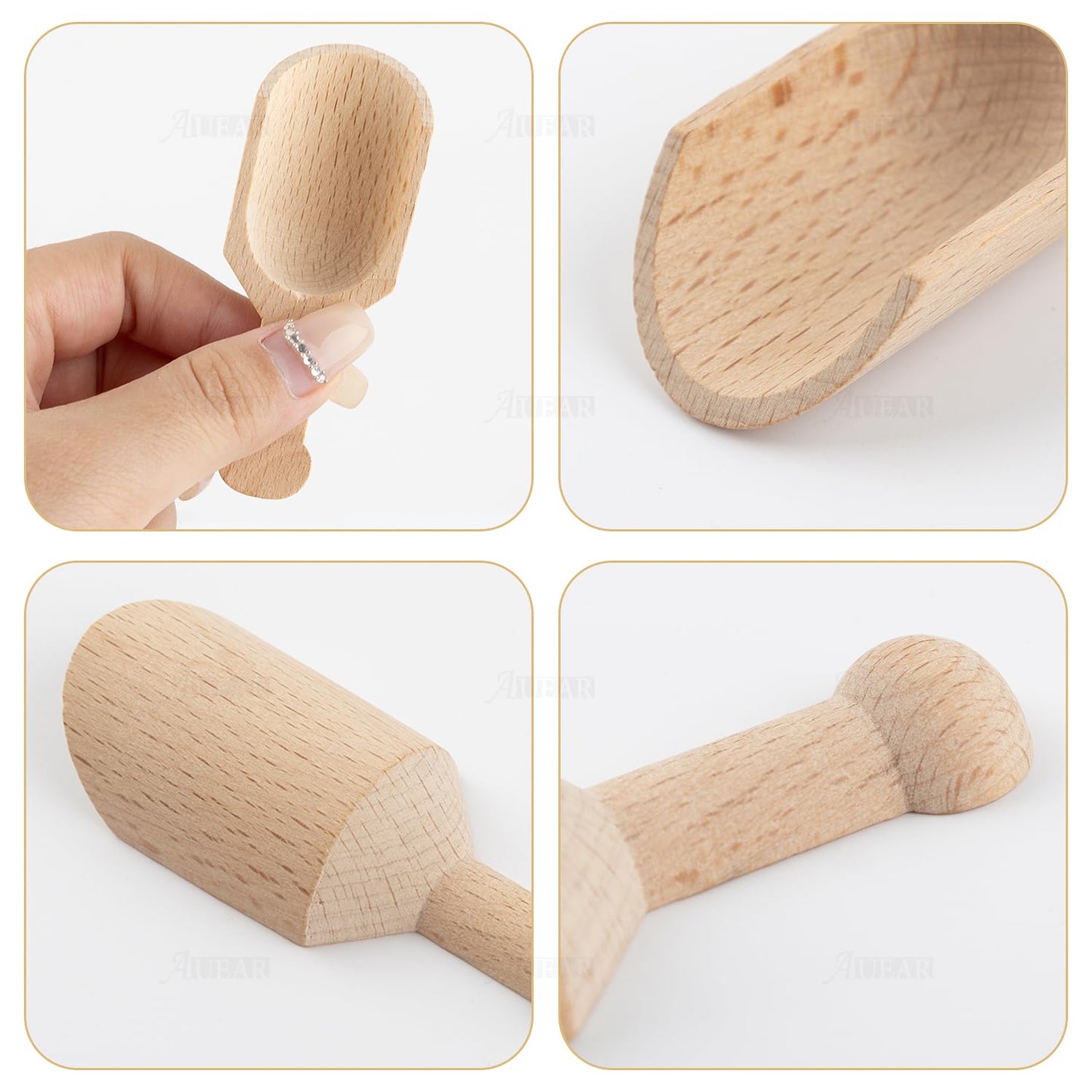 AUEAR, Mini Wooden Scoops Unpainted Kitchen Spoon for Candy Spices Parties Bath Salts Essential (20 Pack, Half Handle)