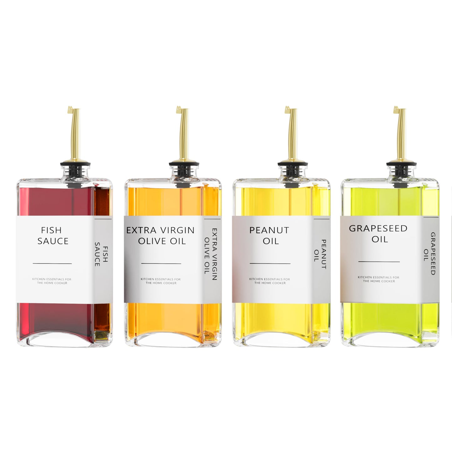 Kitchen Cooking Oil Dispenser Set, Olive Oil & Vinegar Bottles, Soy Sauce Dispenser - 4 Pieces, Gold, Elegant Book Design, Durable, Leak-Proof, Easy-Pour Spouts, Perfect for Kitchen, Dining Table