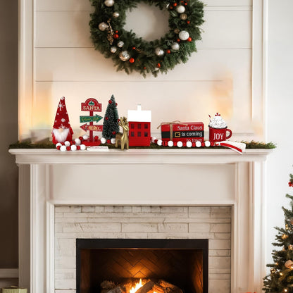 Christmas Decorations 8 PCS Tiered Tray Decor Set, Cute Tabletop Christmas Decor for Home Shelf Mantel Coffee Bar Office Xmas Table Centerpieces Tray Objects Holiday Decoration Set