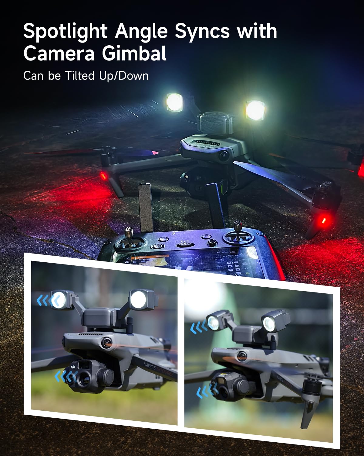 LKTOP Mavic 3 Enterprise Drone Spotlight for DJI Mavic 3T/Mavic 3E Strobe Light Accessories, 3000 Lumen 40W LED Anti-Collision Searchlight Night Flight Lighting Lamp for Search/Rescue/Patrol/Farm
