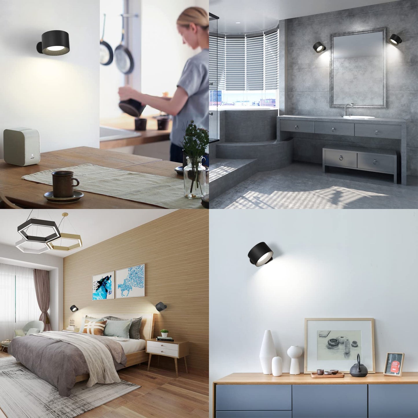 Coollamp LED Indoor Wall Lamp, Bedroom Wall Light with Warm/Natural/White Light, 3 Brightness Levels, Rechargeable Battery, Touch Control, 360 ° Rotate, Wall Lamp for Living Room Corridor Stairs