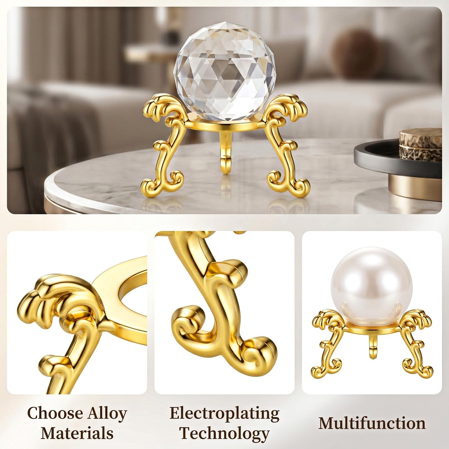 MySHUCE 24 Pcs Gold Crystal Ball Stand - Gold Sphere Display Holder for 40mm-80mm Crystal Balls, Natural Rocks, Stone, Glass & Natural Stone Display Stand, Decorative Rock Organizer