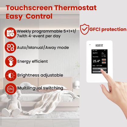 50 sqft HEATIT Warmmat Electric Radiant Self-adhesive Floor Heat Heating System & ET-7A Thermostat & Alarm Monitor