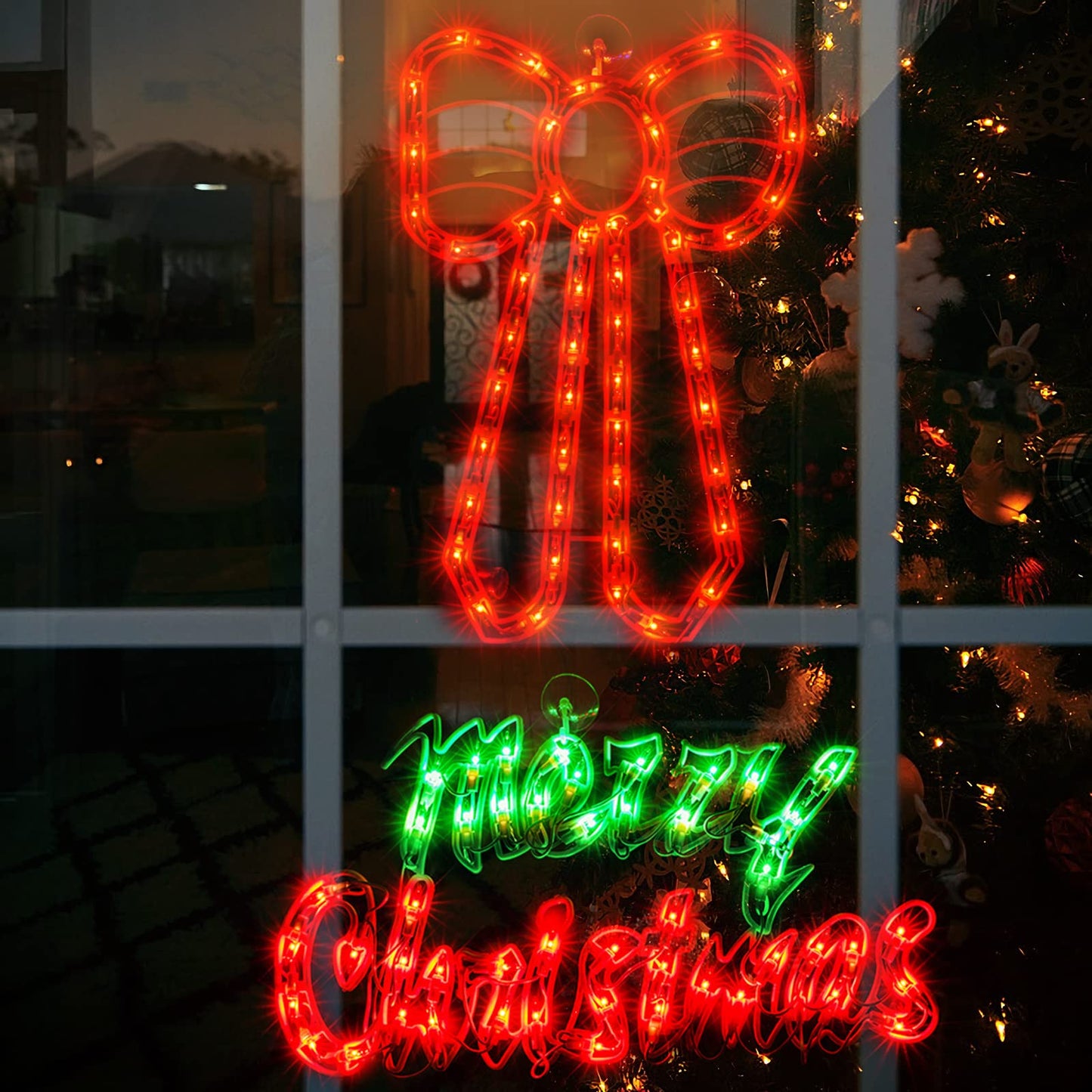 Xmasnova 2 Pack Christmas Window Lights - Double Sided Merry Christmas Sign Lamp Decorations for Indoor Wall, Door & Glass