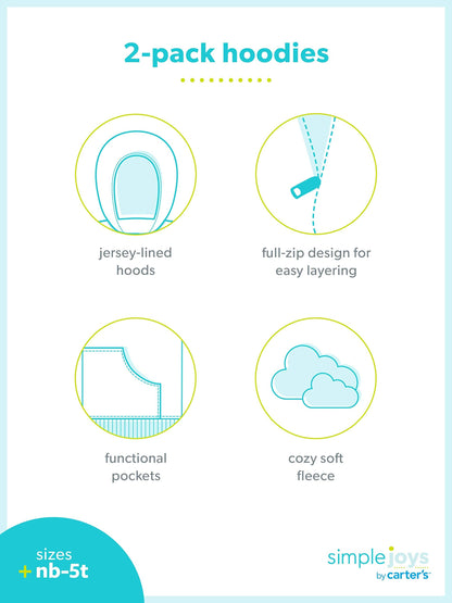 Simple Joys by Carter's Baby Boys' 2-Pack Fleece Full Zip Hoodies, Grey/Navy, 7