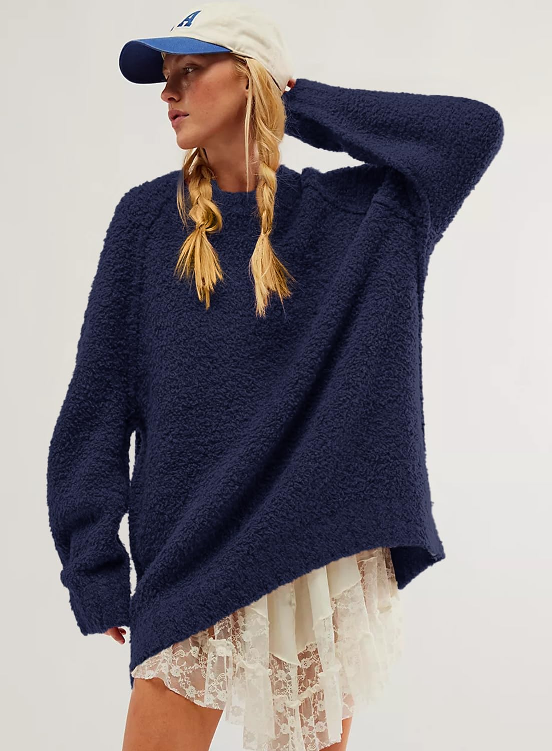 Beaully Women's Oversized Long Sleeve Crewneck Fuzzy Knit Warm Sweaters 2025 Fall Pullover Sweater Tops