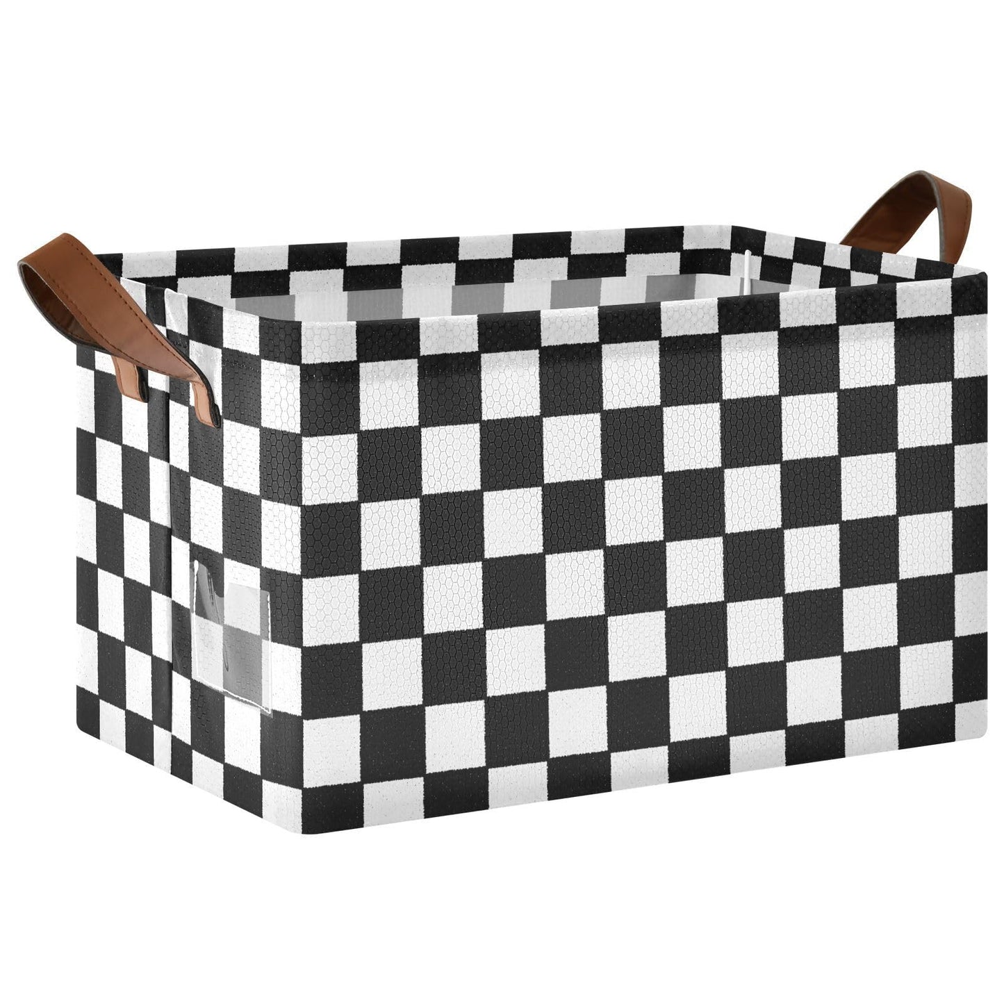 YNNALE Black and White Checkered PlaidStorage Bins for Shelves with Labels&Handles Fabric Organizer Bin Foldable Rectangle Storage Basket Boxes for Closet, Bathroom, Home, Living Room