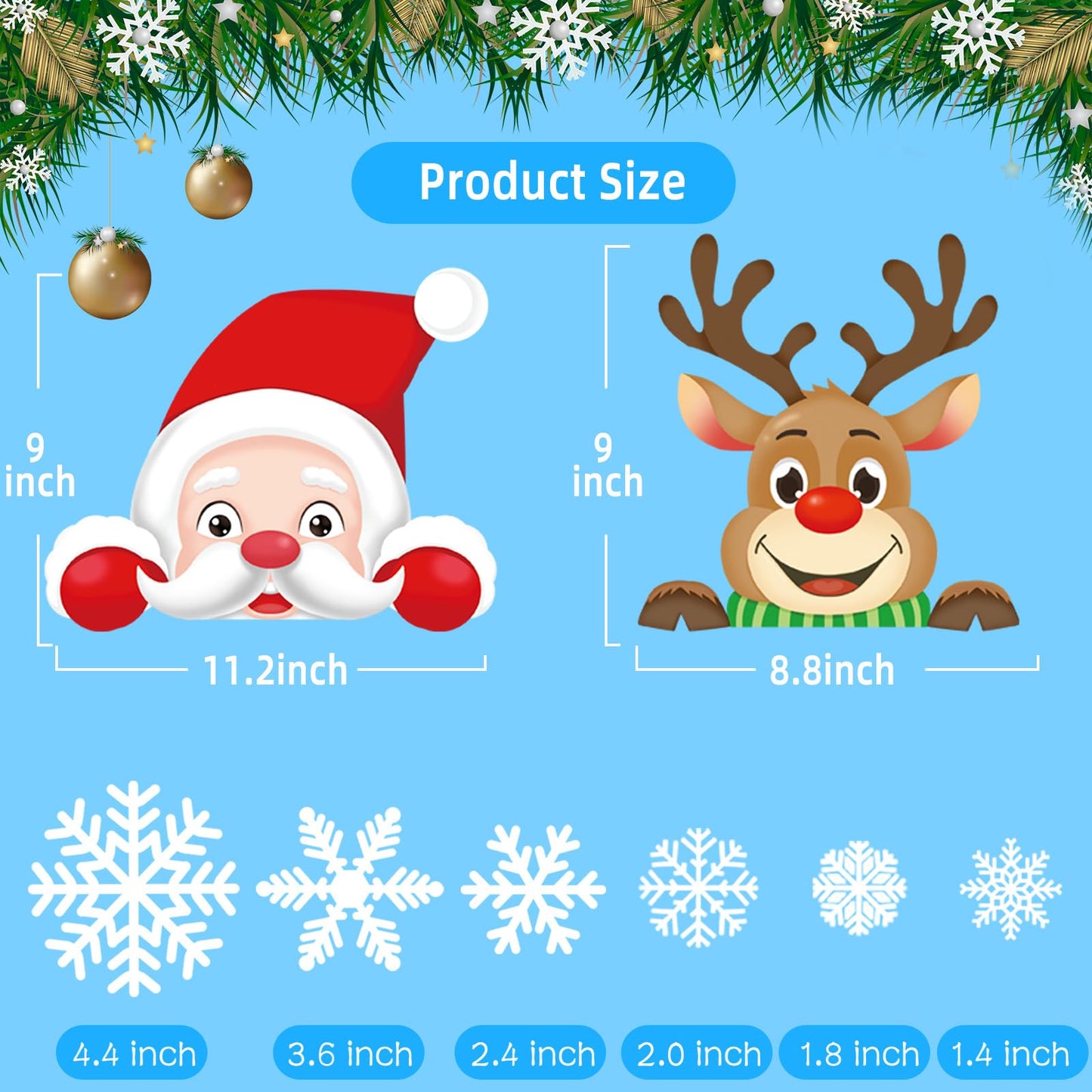 Lansian Christmas Snowflakes Window Clings Decal Stickers, 350PCS+ Xmas Holiday Home Winter Wonderland Decorations Santa Claus Reindeer Ornaments Frozen Party Supplies(10 Sheets)