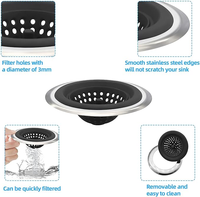 Mi hogar Sink Drain Strainer 2 Pack, 4.5” Wide Rim Silicone Kitchen Sink