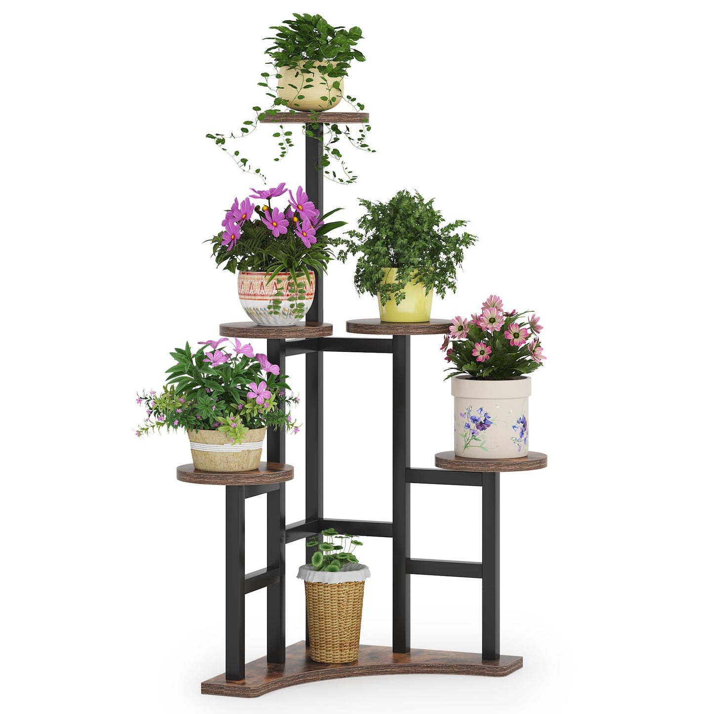 Tribesigns Corner Plant Stand Indoor, 6 Tiered Plant Shelf Flower Stand, Tall Multiple Potted Plant Holder Rack Planter Organizer for Living Room Balcony Garden, Rustic Brown