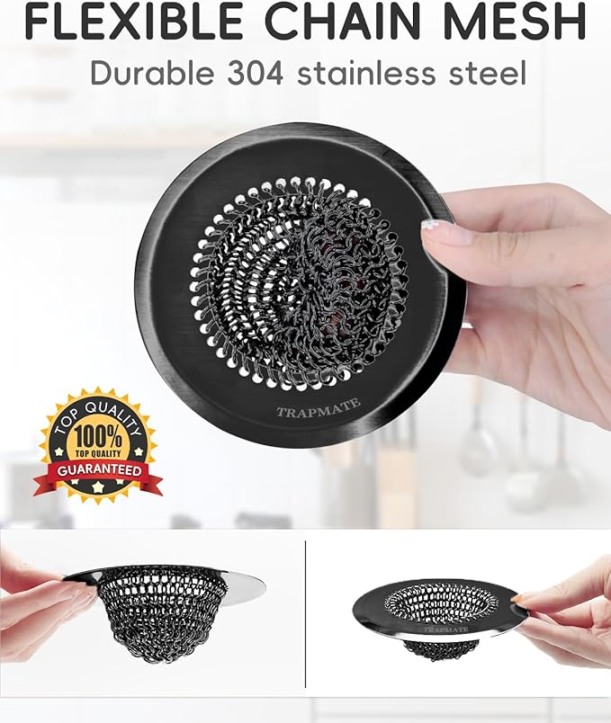 TRAPMATE Sink Drain Strainer, Reversible Chain Mesh Kitchen Sink Drain Strainer