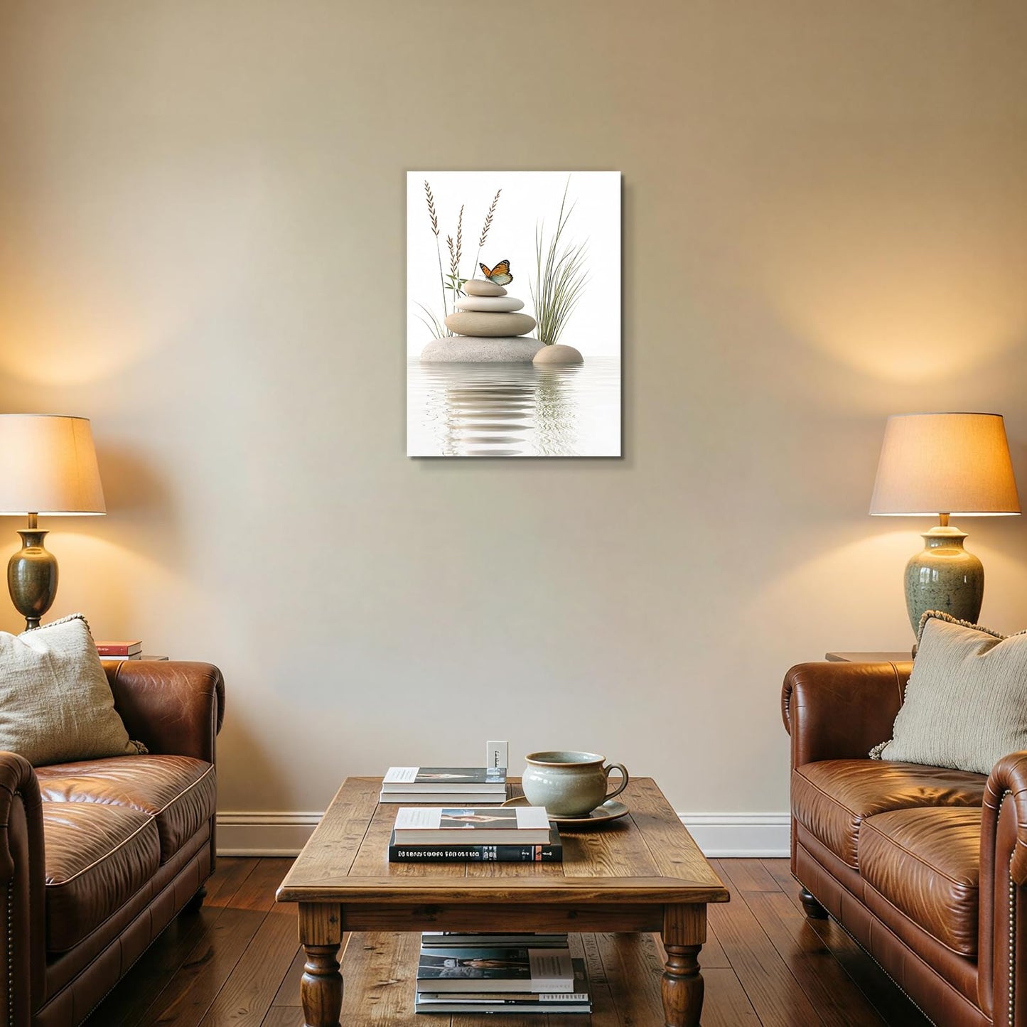 EELWDBH Zen Stone Wall Art Canvas 12x16 Inch Framed, Calming Spa Wall Decor, Meditation Wall Art with Water Reflection, Relaxing Canvas Art for Bathroom Bedroom Office Yoga Room