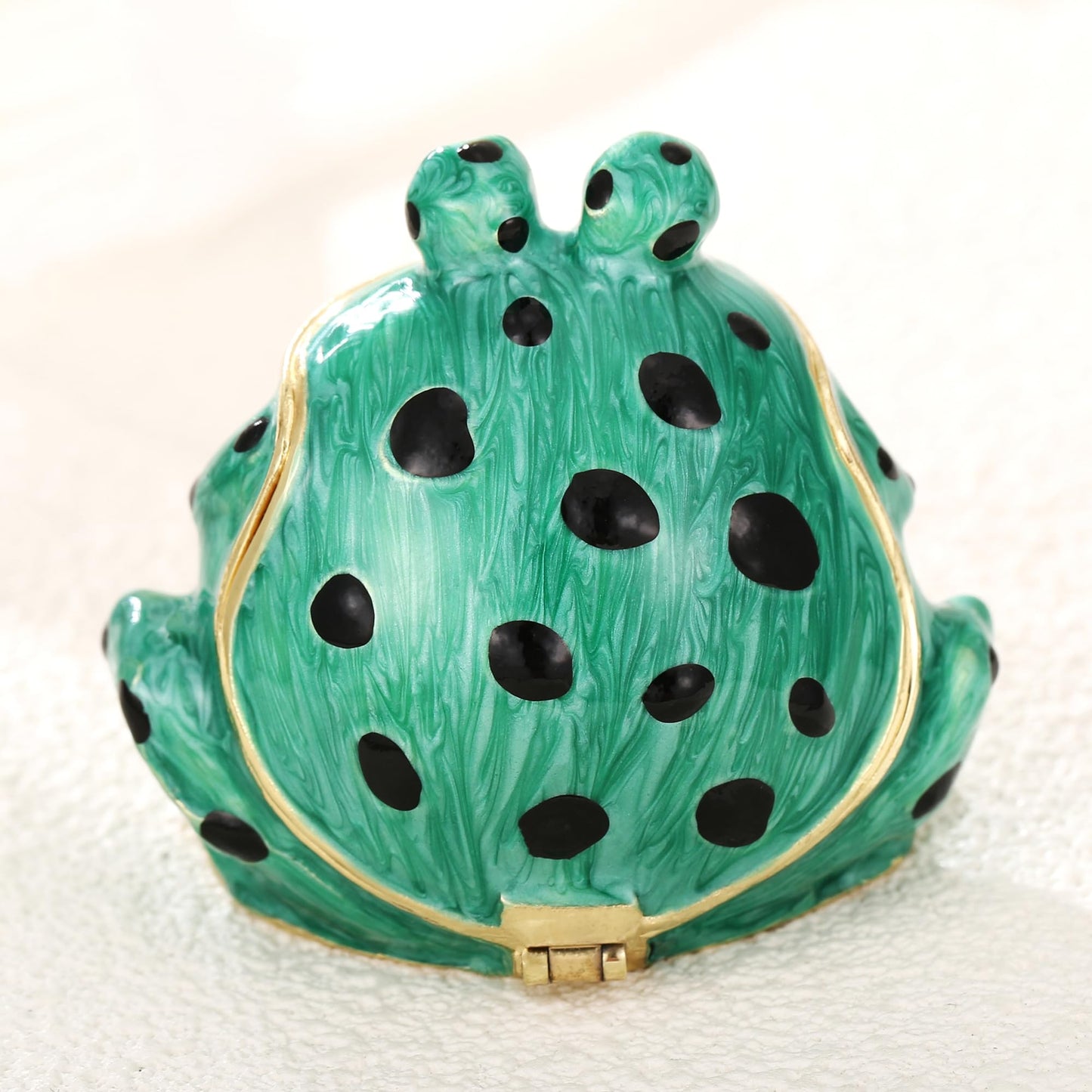Vie jeune Hand Painted Enamel Frog Trinket Box, Hinged Jewelry Box Unique Mini Ring Necklace Jewelry Organizer, Classical Bejeweled Storage, Figurine Collectible Keepsake Home Decor (Frog-2)