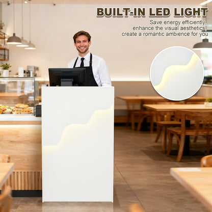 Reception Desk with Counter, Small Modern Front Desk with LED Light and Lockable Drawer, White Reception Table Retail Checkout for Counter for Lobby, Beauty Salon (37.8"L x 23.6"W x 15.7"H)