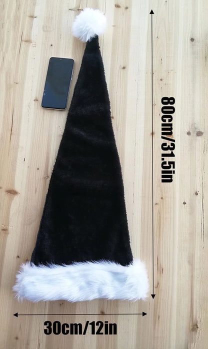 QIAONIUNIU Black Santa Hat - Adults Deluxe Black And White Xmas Christmas Hat Pack 2 pcs