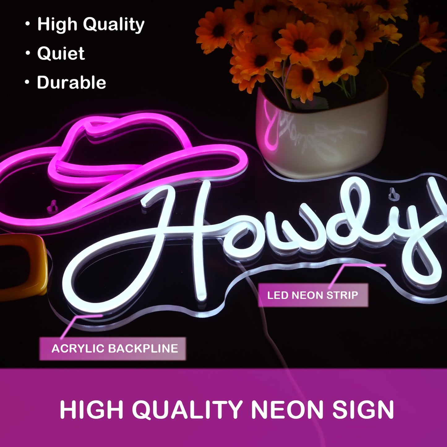 ineonlife Cowboy Hat Neon Sign Howdy Neon Lights Pink Led Neon Signs Preppy Girls for Wall Decor Light Up Sign for Bar Beer Bedroom Living Room Beauty Girls Club Decoration Gifts