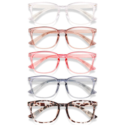 WINTOO Blue Light Glasses for Woman Men | 99% Blue Light Blocking Glasses for Computer Gaming TV Phone Screen Square Frame | Anti Eyestrain & UV Glare Protection - 5 Pair