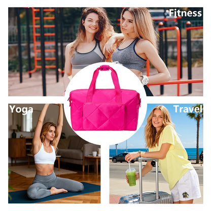 Hot Pink Gym Bag for Women, 18 Inch Lightweight Puffy Carry On Duffel Bag for Travel Sports Yoga, Water Resistant