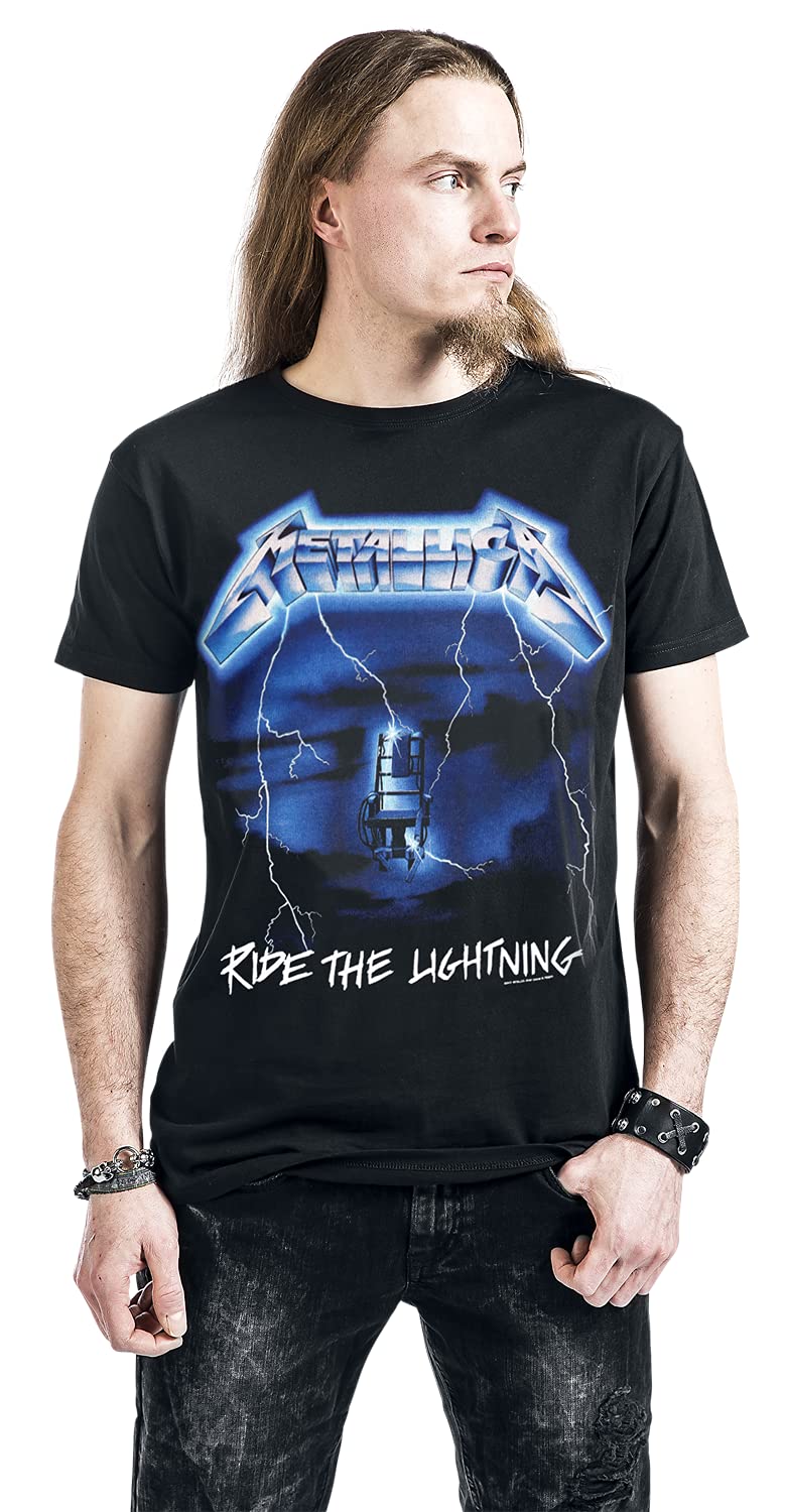 Metallica Men's Ride The Lightning Tracks BL_TS: M T-Shirt, Black (Black Black), Medium (Size:Medium)