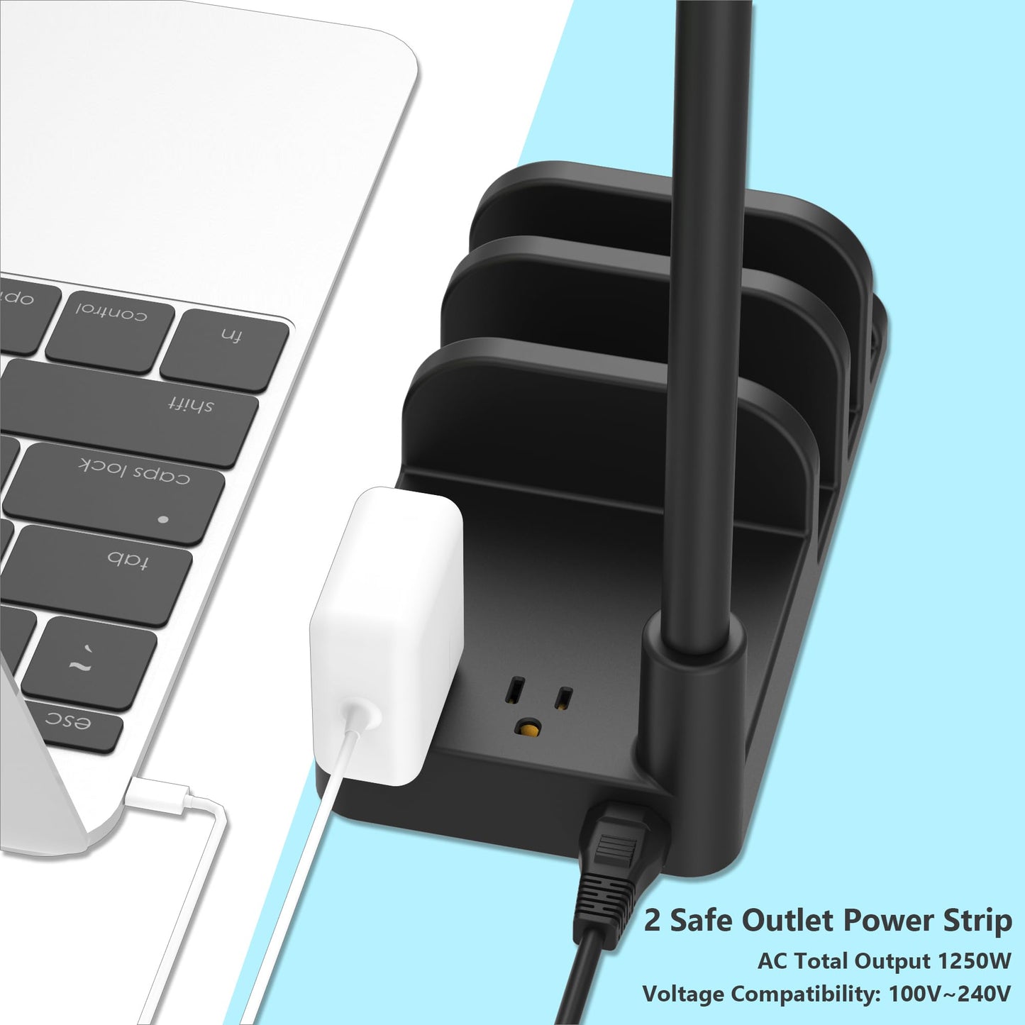 KAFRI Headphone and Controller Stand with USB A&C Charger, Desk Gaming Accessories Headset Holder with USB Charging Port and 2 AC Outlets, Switch/Phone Storage Organizer, Gamer Gift for Men Boyfriend
