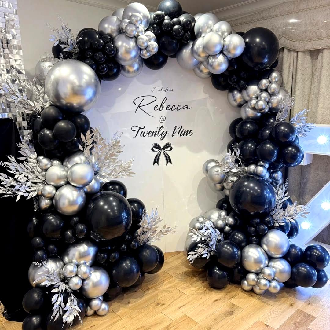 Black and Silver Balloons Arch Kit, 162pcs Different Sizes with Black Metallic Silver Confetti Balloons for Prom Anniversary Birthday 2025 Graduation Party Decorations