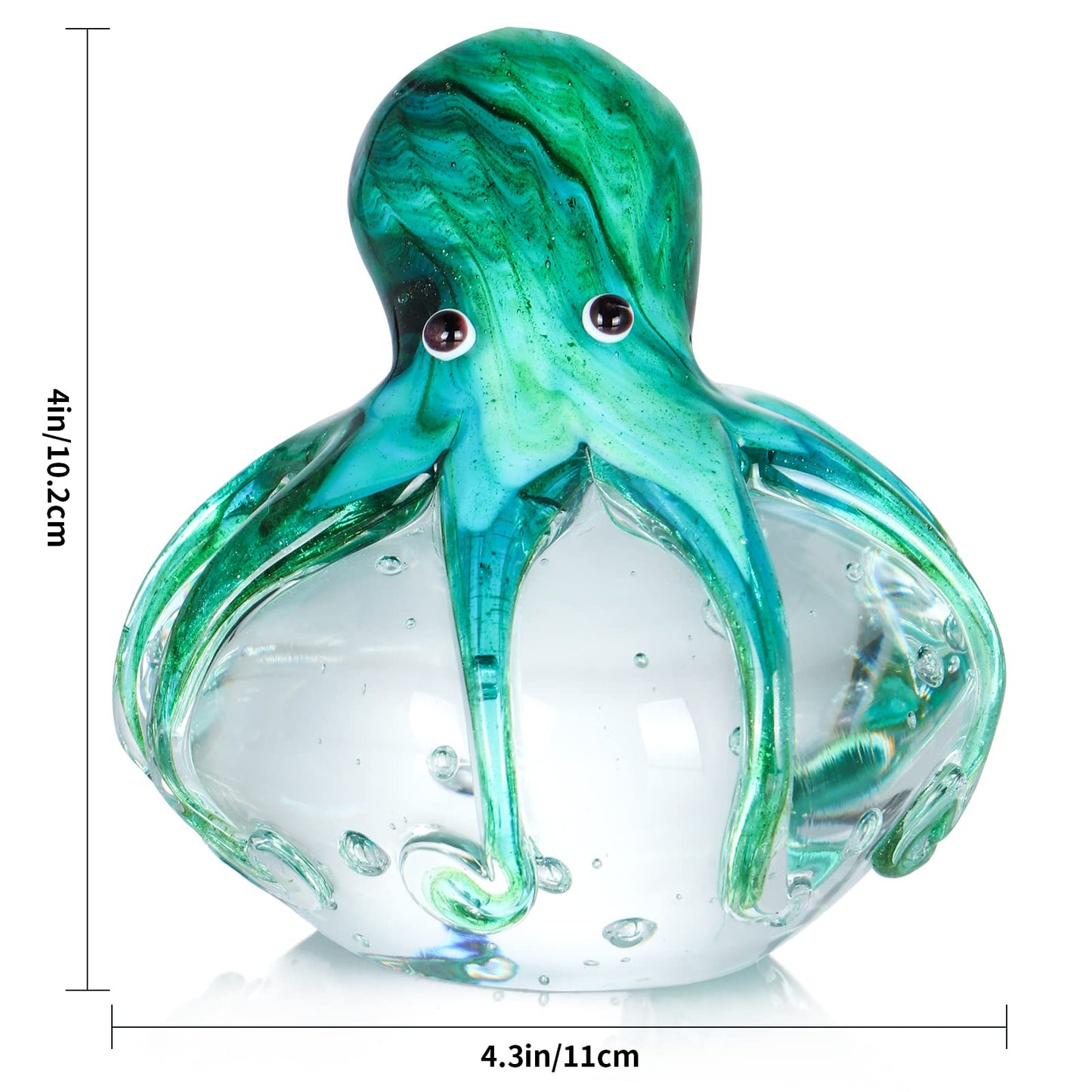 Sanbege Hand Blown Glass Octopus Figurine, Cute Sea Animal Paperweight, Collectible Nautical Statue Decor for Home, Office, Party and Gift (Blue and Green)