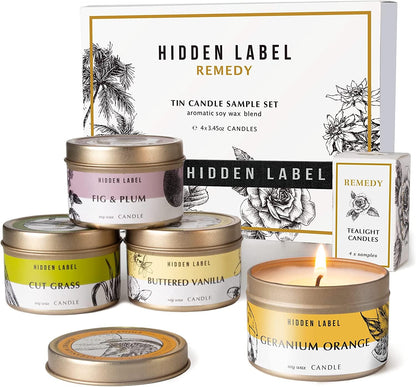 Hidden Label Fall Candles Set, 4 Pack Candle for Home Scented Aromatherapy Candle Gift Set for Women | Stress Relief | Meditation | Yoga | SPA | Bath, Autumn Candle Set
