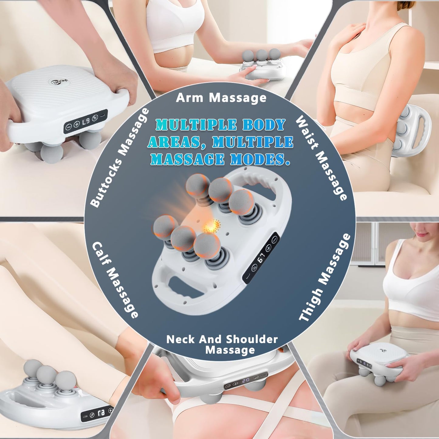6 Head Massage Gun Deep Tissue with 9 Levels & 9 Modes, Electric Massager Tool for Legs, Arms, Waist, Back, Buttocks - Full Body Muscle Pain Relief, Ideal Gifts for Women, Men, Mom, and Dad