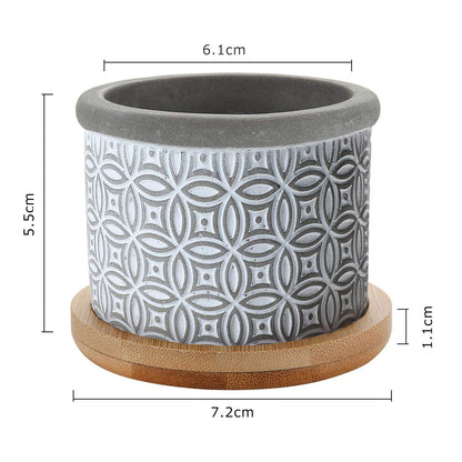 T4U 6CM Cement Succulent Pots with Bamboo Tray 3-Set, Concrete Cactus Pots Small Cacti Planter Grey Gardening Plant Pot Container for Home and Office Decoration Birthday Wedding