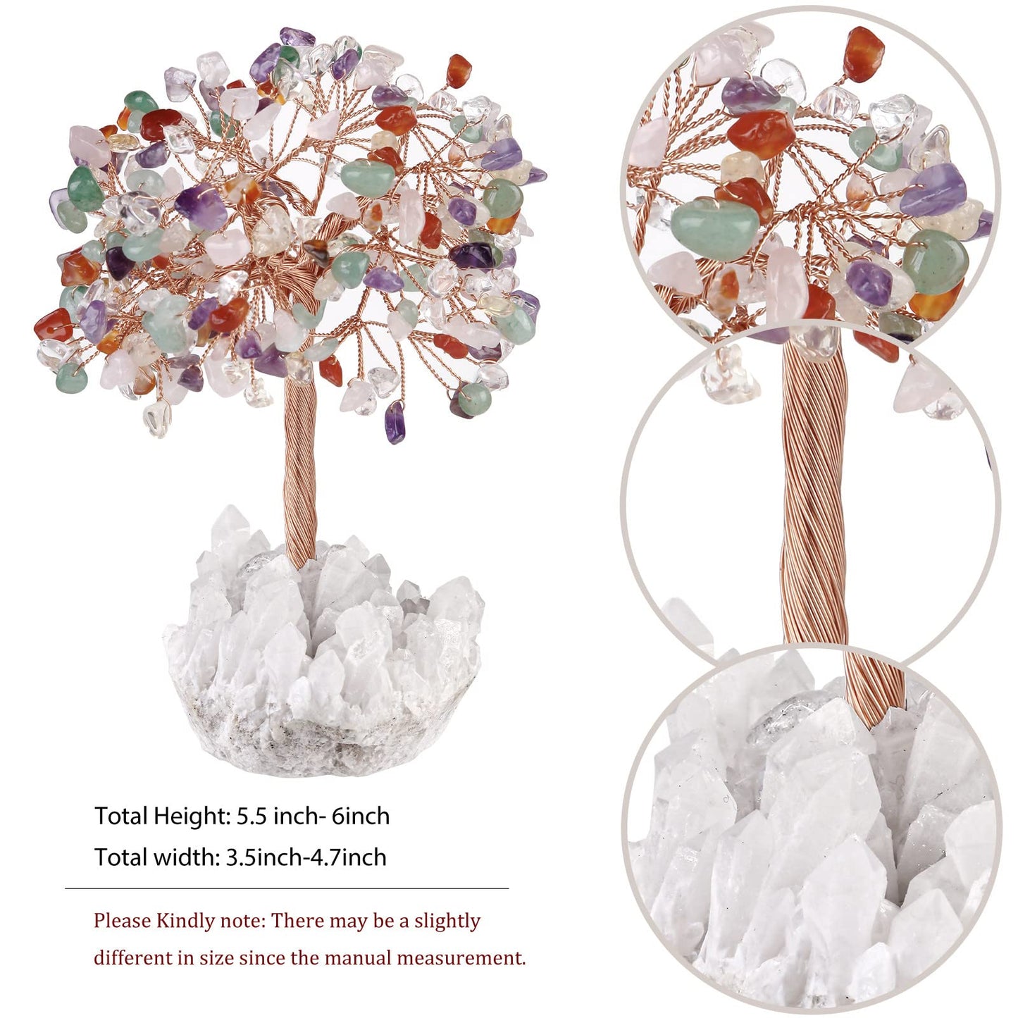 Rockcloud Handmade Crystal Money Tree with Rock Crystal Cluster Base, Gemstone Bonsai Tree for Home Office Decor, Mixed Stones