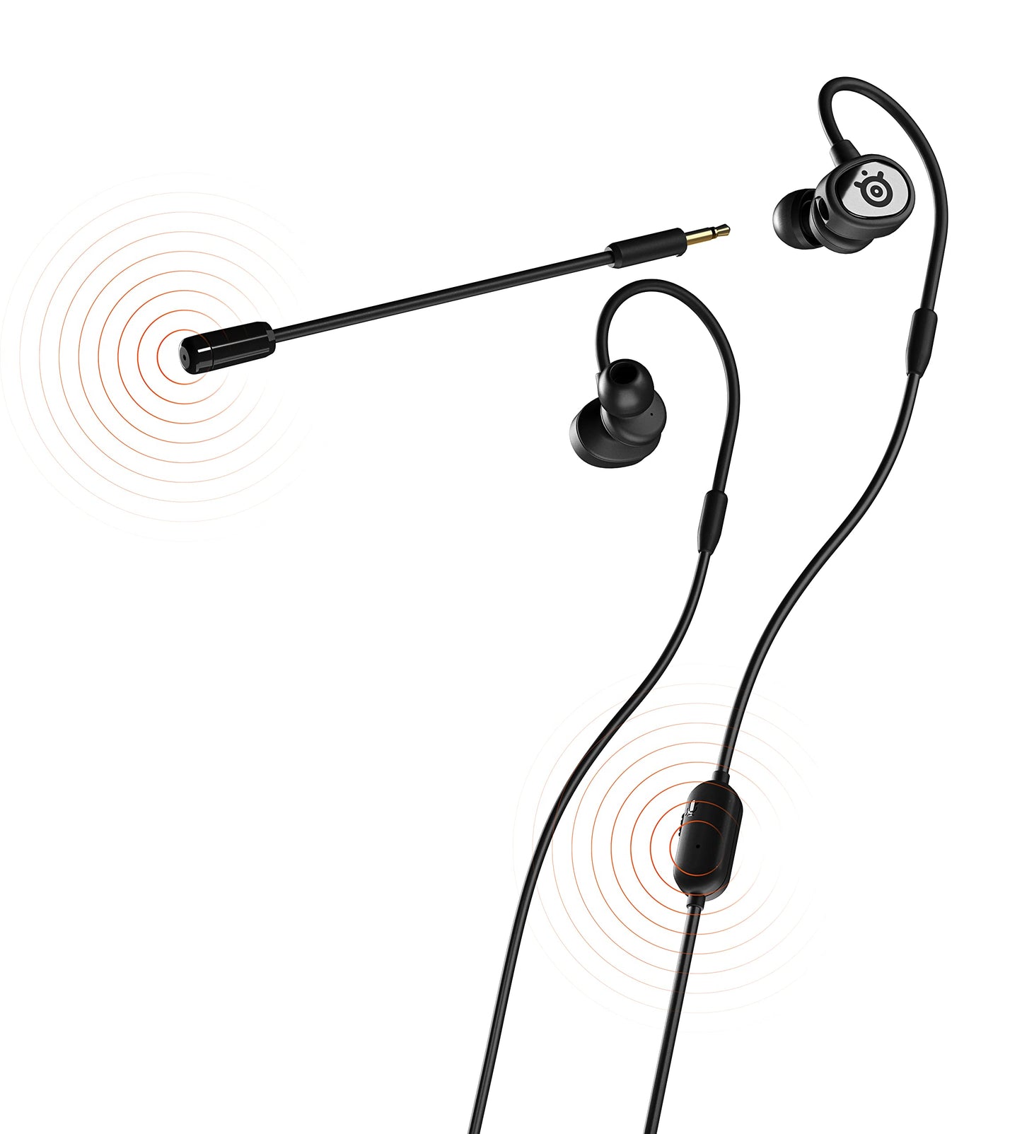 SteelSeries Tusq Gaming Earphones with Detachable Microphone Noise Cancelling for PC/PS/Switch/Smartphone,Ear-Hook,Black,3 Settings to Fit Your Ear Size