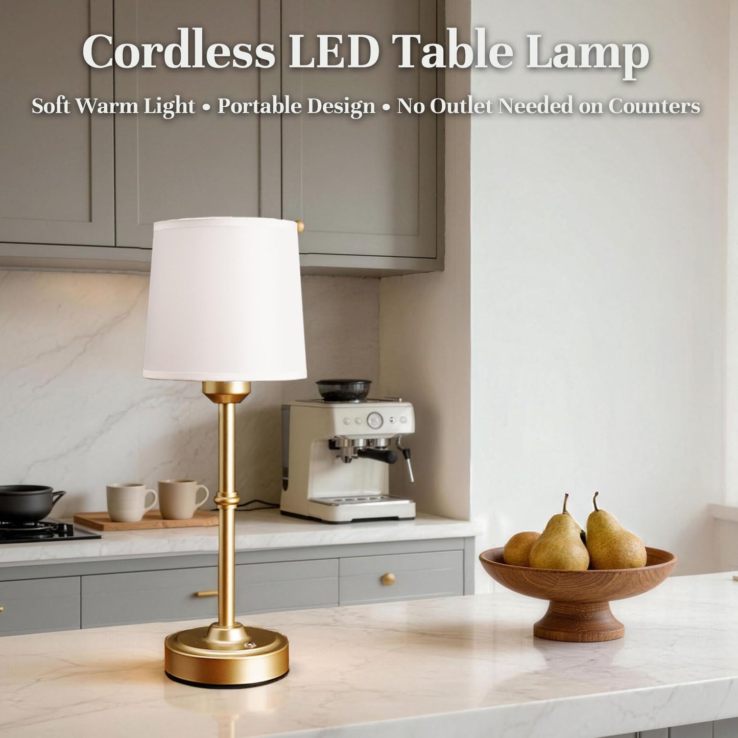 Rechargeable Cordless Table Lamp Gold: 6000mAh Battery Operated Light for Living Room, 3000K Warm Light Stepless Dimming Touch Control, Small Wireless Portable Lamp Decor for Bedside Dining Counter