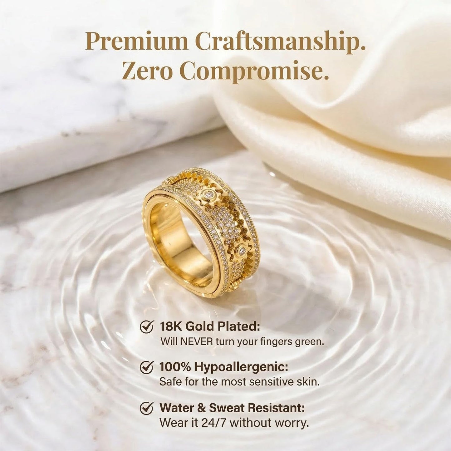 Xarewx Mindfulness Rings for Women, Fidget Ring, Adjustable Anti-Anxiety Fidget Rings, Menopause and Stress Ring, Calm & Everyday Wear (Gold, 6)