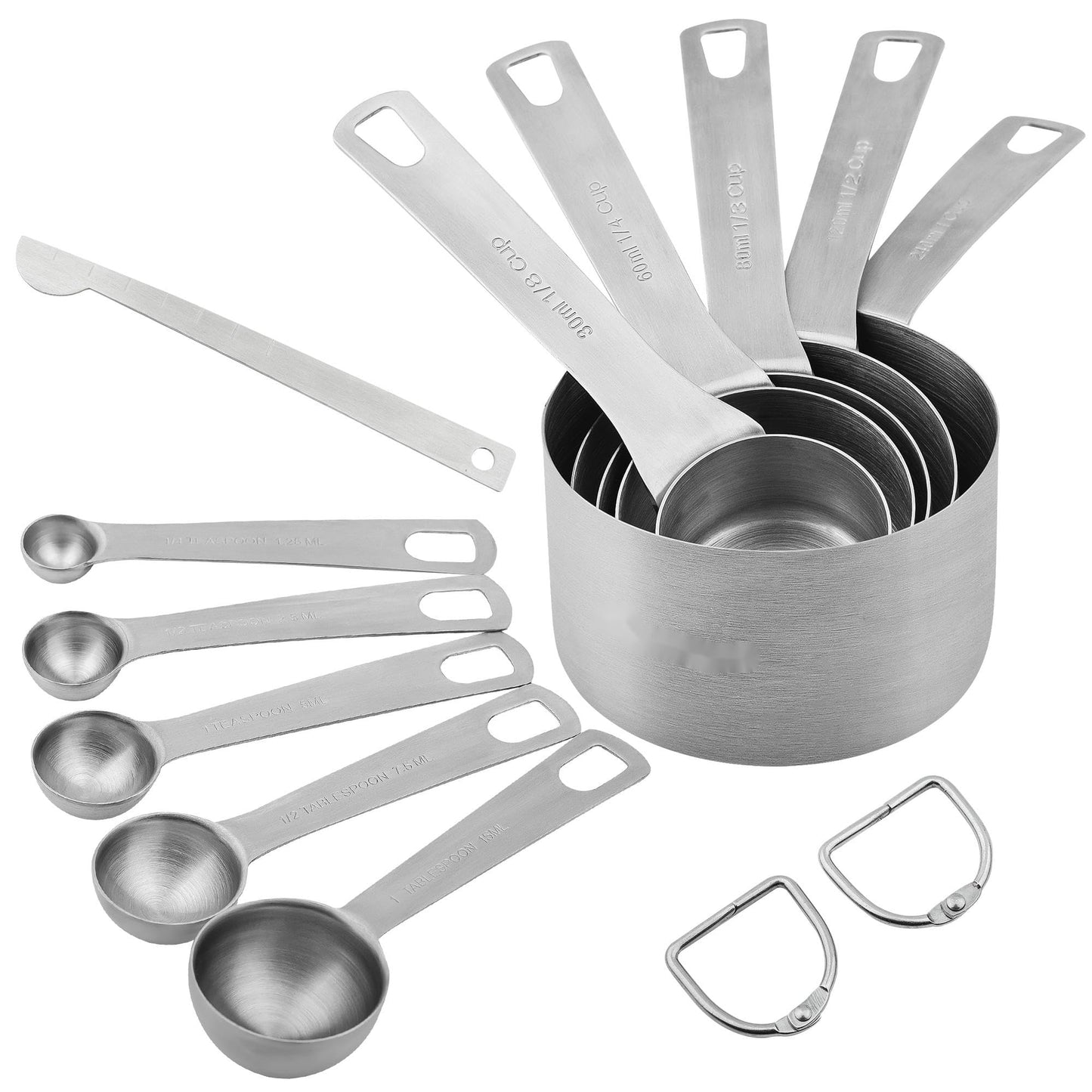 18/8 Stainless Steel Measuring Cups and Spoons Set of 11, Metal Measuring Cups with 1/8 Measuring Cup Set, Dry Measure Cup and Spoon Set for Kitchen and Baking